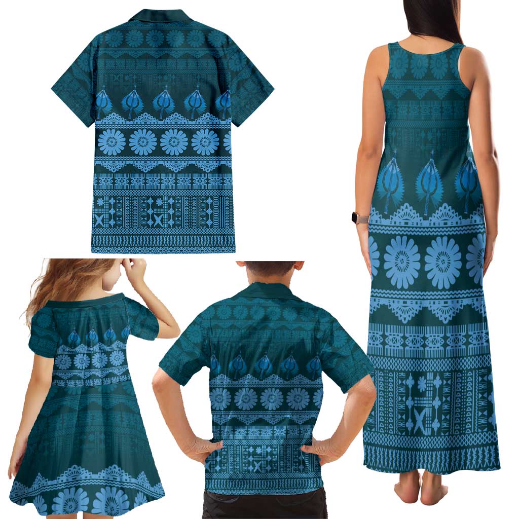 Bula Fiji Iri ni Meke Family Matching Tank Maxi Dress and Hawaiian Shirt Karakarawa Fijian Masi LT14 - Polynesian Pride