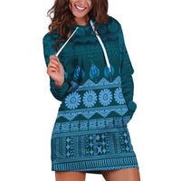 Bula Fiji Iri ni Meke Hoodie Dress Karakarawa Fijian Masi LT14 Blue - Polynesian Pride