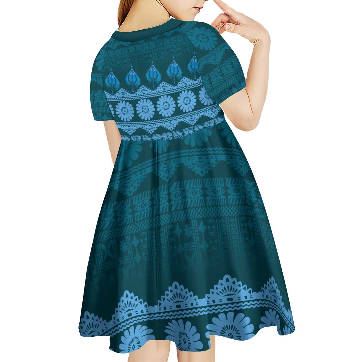 Bula Fiji Iri ni Meke Kid Short Sleeve Dress Karakarawa Fijian Masi - Polynesian Pride