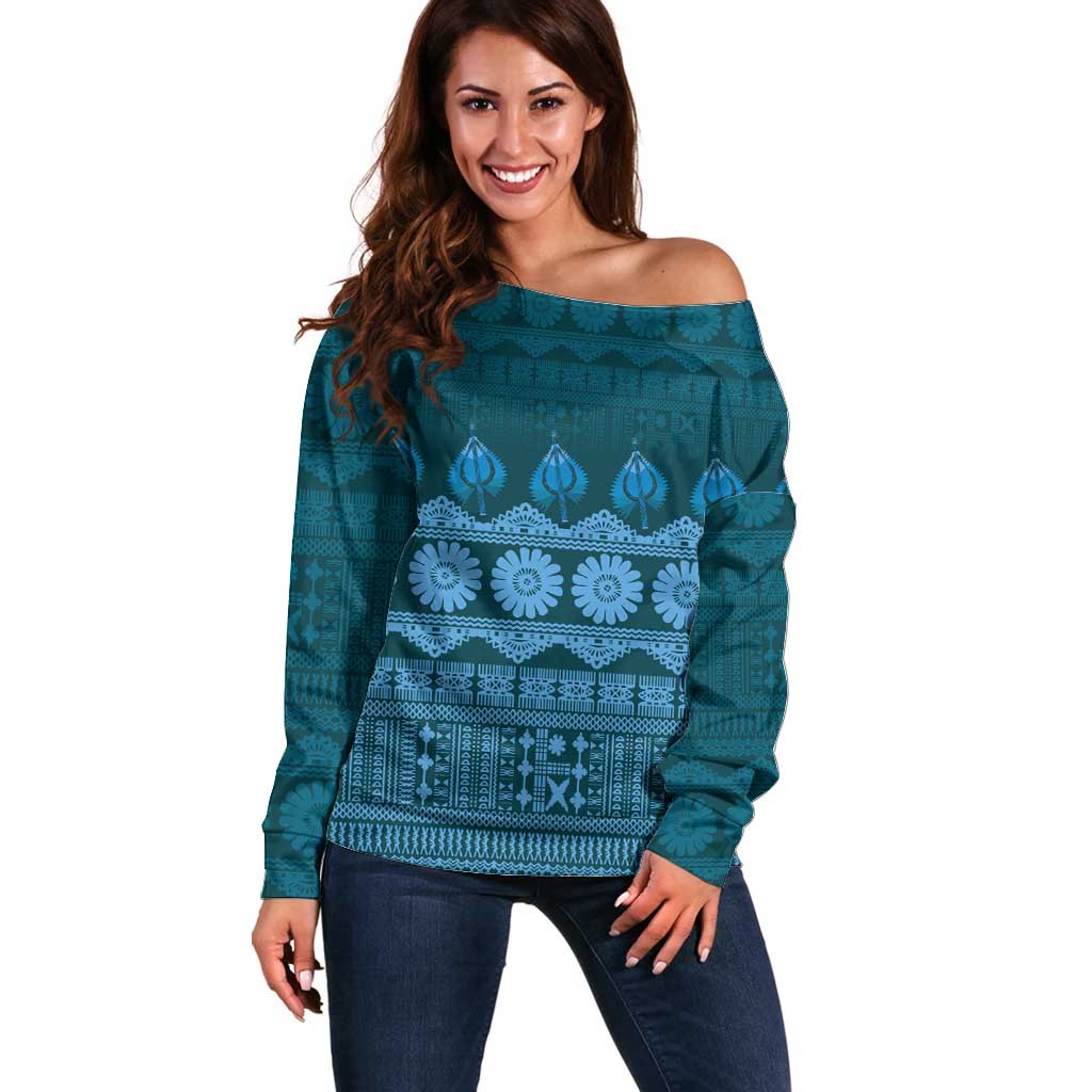 Bula Fiji Iri ni Meke Off Shoulder Sweater Karakarawa Fijian Masi - Polynesian Pride