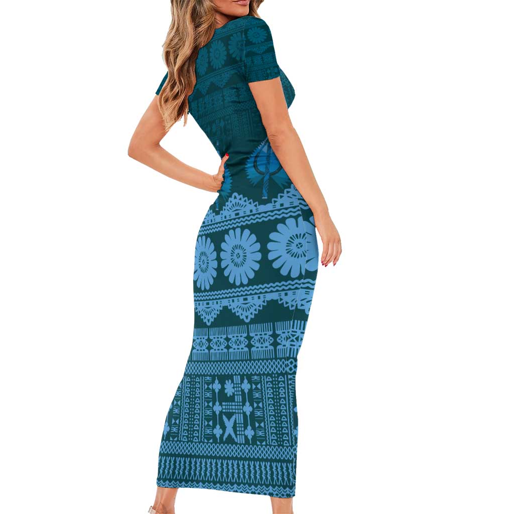 Bula Fiji Iri ni Meke Short Sleeve Bodycon Dress Karakarawa Fijian Masi LT14 - Polynesian Pride
