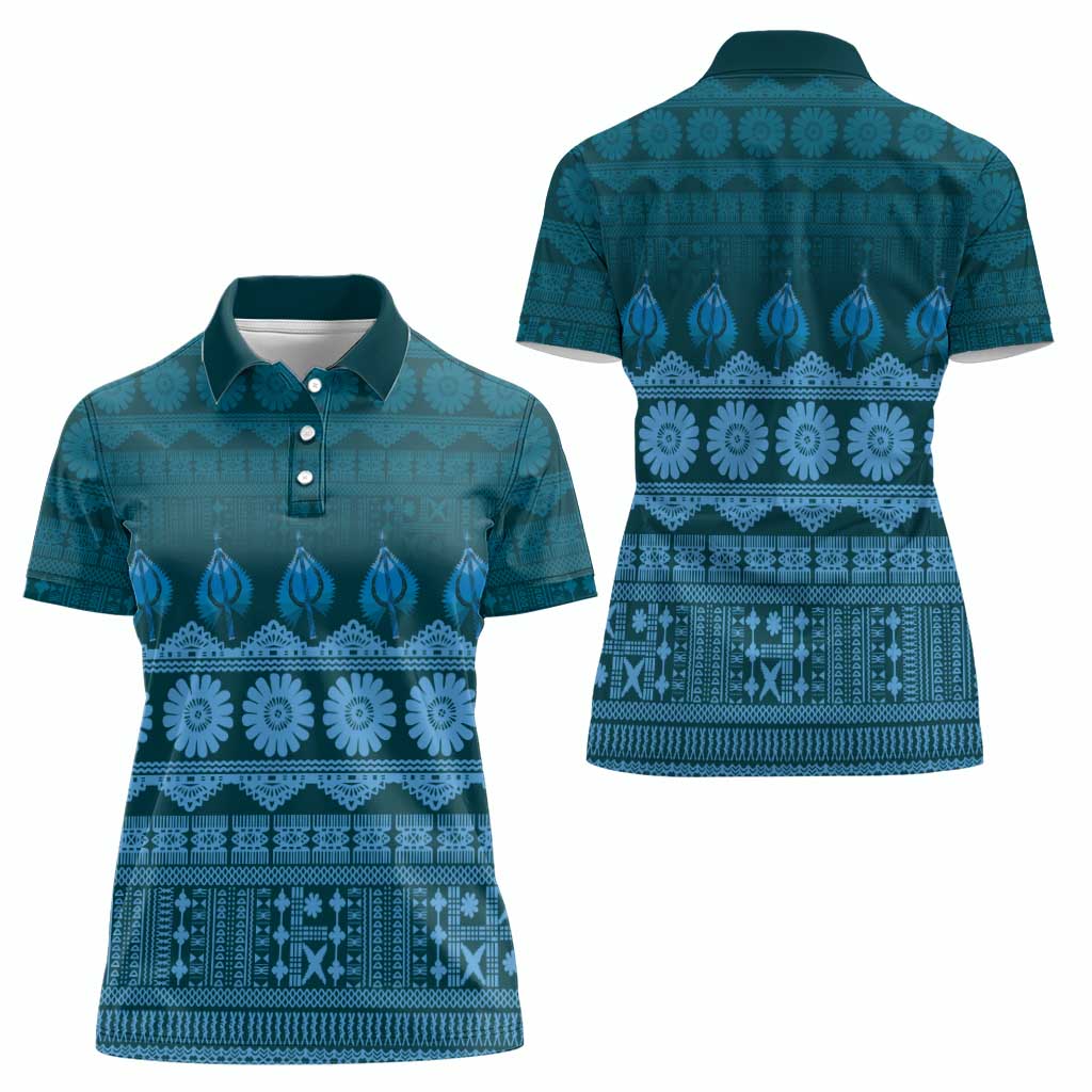 Bula Fiji Iri ni Meke Women Polo Shirt Karakarawa Fijian Masi LT14 - Polynesian Pride