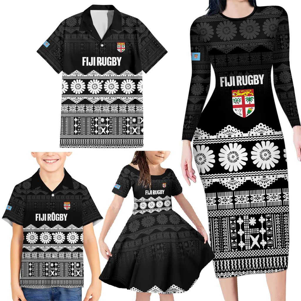 Fiji Tapa Rugby Custom Family Matching Long Sleeve Bodycon Dress and Hawaiian Shirt Go Fijiana LT14 - Polynesian Pride