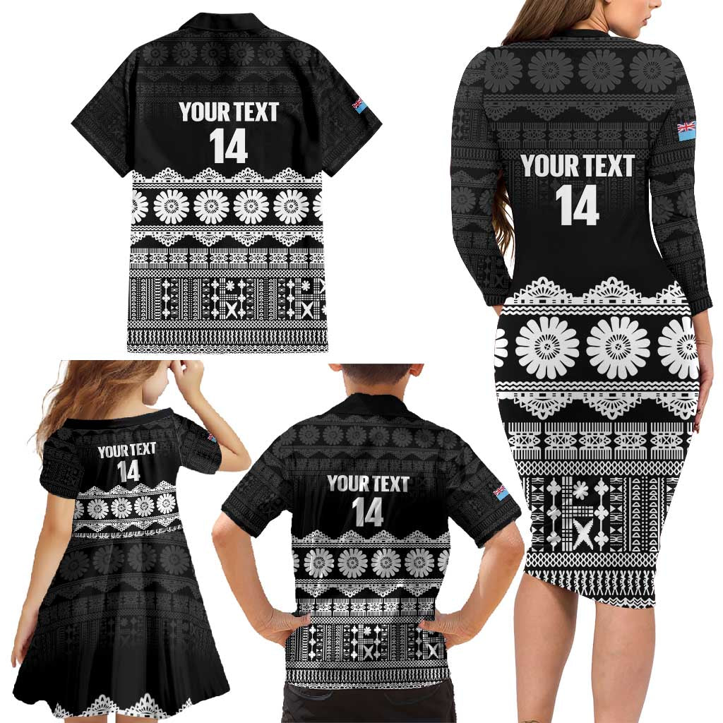 Fiji Tapa Rugby Custom Family Matching Long Sleeve Bodycon Dress and Hawaiian Shirt Go Fijiana LT14 - Polynesian Pride