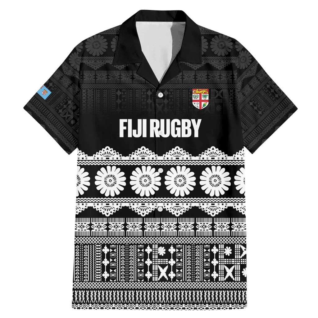 Fiji Tapa Rugby Custom Family Matching Mermaid Dress and Hawaiian Shirt Go Fijiana LT14 Dad's Shirt - Short Sleeve Black - Polynesian Pride