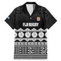Fiji Tapa Rugby Custom Family Matching Mermaid Dress and Hawaiian Shirt Go Fijiana LT14 Dad's Shirt - Short Sleeve Black - Polynesian Pride