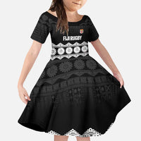 Fiji Tapa Rugby Custom Family Matching Off Shoulder Maxi Dress and Hawaiian Shirt Go Fijiana LT14 Daughter's Dress Black - Polynesian Pride