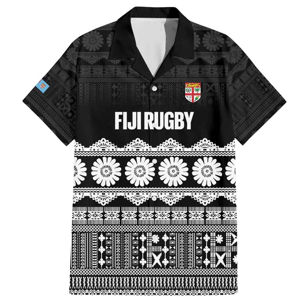 Fiji Tapa Rugby Custom Family Matching Off Shoulder Maxi Dress and Hawaiian Shirt Go Fijiana LT14 Dad's Shirt - Short Sleeve Black - Polynesian Pride