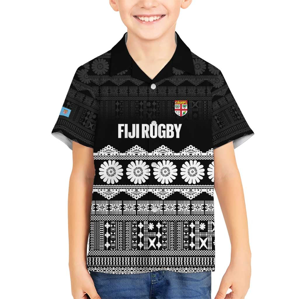 Fiji Tapa Rugby Custom Family Matching Off Shoulder Maxi Dress and Hawaiian Shirt Go Fijiana LT14 Son's Shirt Black - Polynesian Pride
