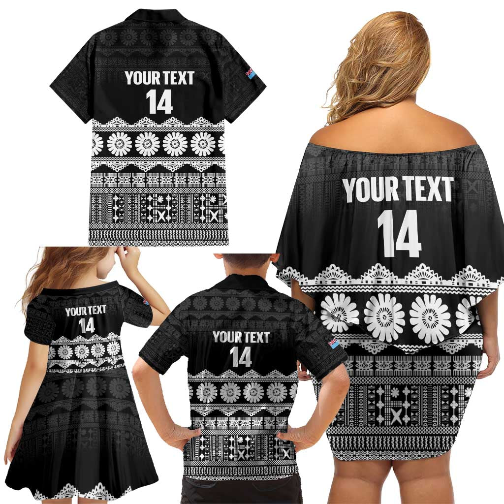Fiji Tapa Rugby Custom Family Matching Off Shoulder Short Dress and Hawaiian Shirt Go Fijiana LT14 - Polynesian Pride