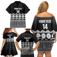 Fiji Tapa Rugby Custom Family Matching Off Shoulder Short Dress and Hawaiian Shirt Go Fijiana LT14 - Polynesian Pride
