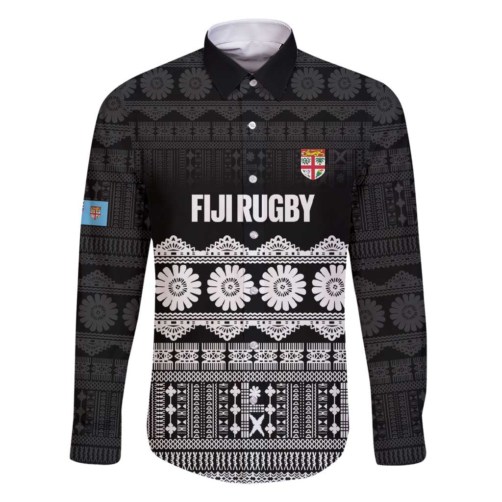 Fiji Tapa Rugby Custom Family Matching Short Sleeve Bodycon Dress and Hawaiian Shirt Go Fijiana LT14 Dad's Shirt - Long Sleeve Black - Polynesian Pride