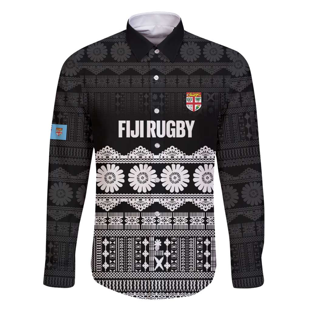 Fiji Tapa Rugby Custom Family Matching Tank Maxi Dress and Hawaiian Shirt Go Fijiana LT14 Dad's Shirt - Long Sleeve Black - Polynesian Pride
