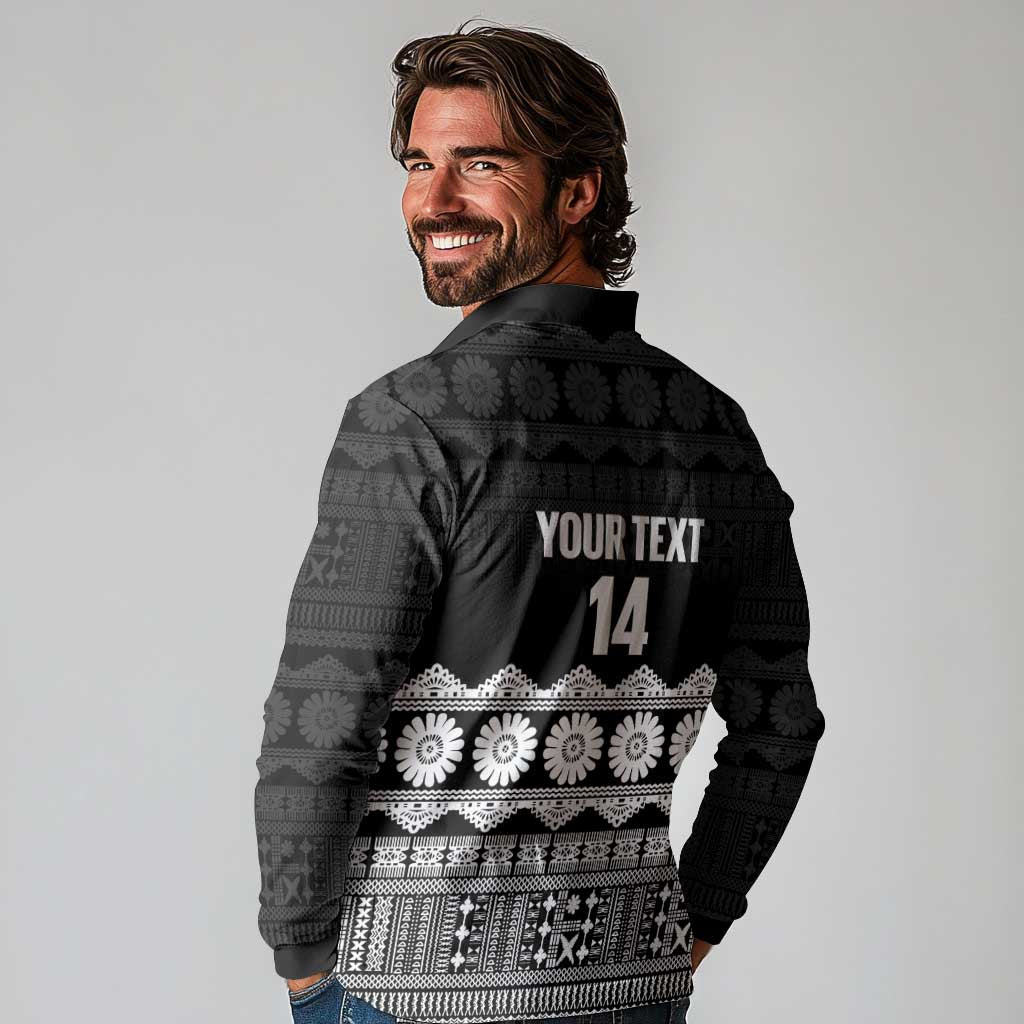 Fiji Tapa Rugby Custom Long Sleeve Polo Shirt Go Fijiana - Polynesian Pride