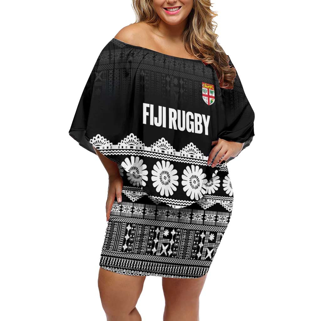 Fiji Tapa Rugby Custom Off Shoulder Short Dress Go Fijiana - Polynesian Pride