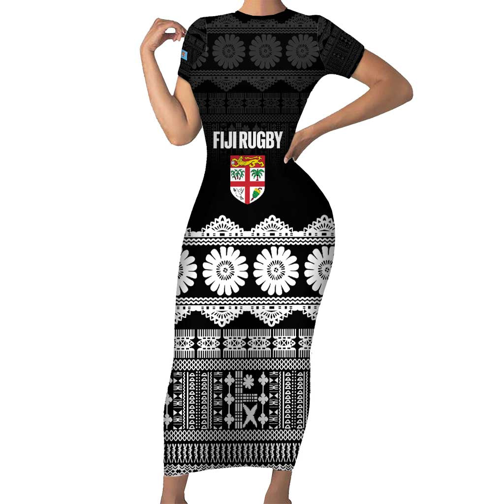 Fiji Tapa Rugby Custom Short Sleeve Bodycon Dress Go Fijiana - Polynesian Pride