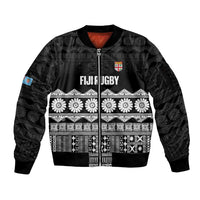 Fiji Tapa Rugby Custom Sleeve Zip Bomber Jacket Go Fijiana - Polynesian Pride
