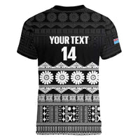 Fiji Tapa Rugby Custom Women V-Neck T-Shirt Go Fijiana - Polynesian Pride