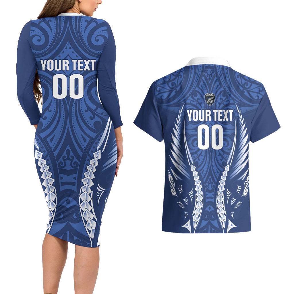 Auckland 2026 Rugby Custom Couples Matching Long Sleeve Bodycon Dress and Hawaiian Shirt NZ Maori Silver Fern
