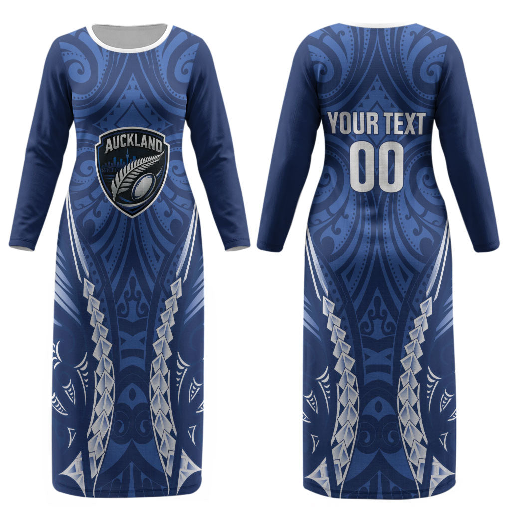 Auckland 2026 Rugby Custom Couples Matching Long Sleeve Bodycon Dress and Hawaiian Shirt NZ Maori Silver Fern LT14 - Polynesian Pride