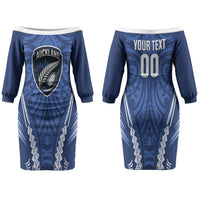 Auckland 2026 Rugby Custom Couples Matching Off The Shoulder Long Sleeve Dress and Hawaiian Shirt NZ Maori Silver Fern LT14 - Polynesian Pride