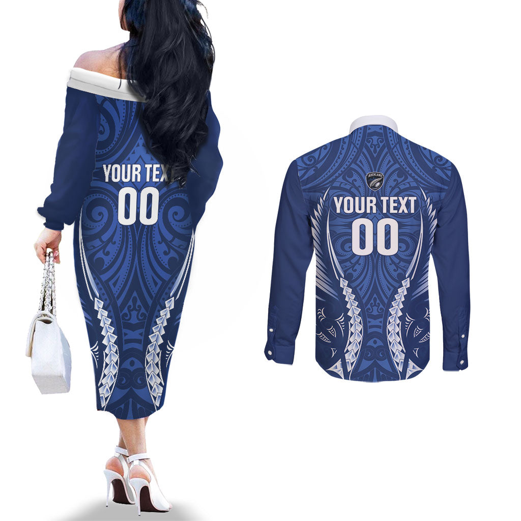 Auckland 2026 Rugby Custom Couples Matching Off The Shoulder Long Sleeve Dress and Long Sleeve Button Shirt NZ Maori Silver Fern