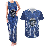 Auckland 2026 Rugby Custom Couples Matching Tank Maxi Dress and Hawaiian Shirt NZ Maori Silver Fern