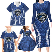 Auckland 2026 Rugby Custom Family Matching Long Sleeve Bodycon Dress and Hawaiian Shirt NZ Maori Silver Fern LT14 - Polynesian Pride