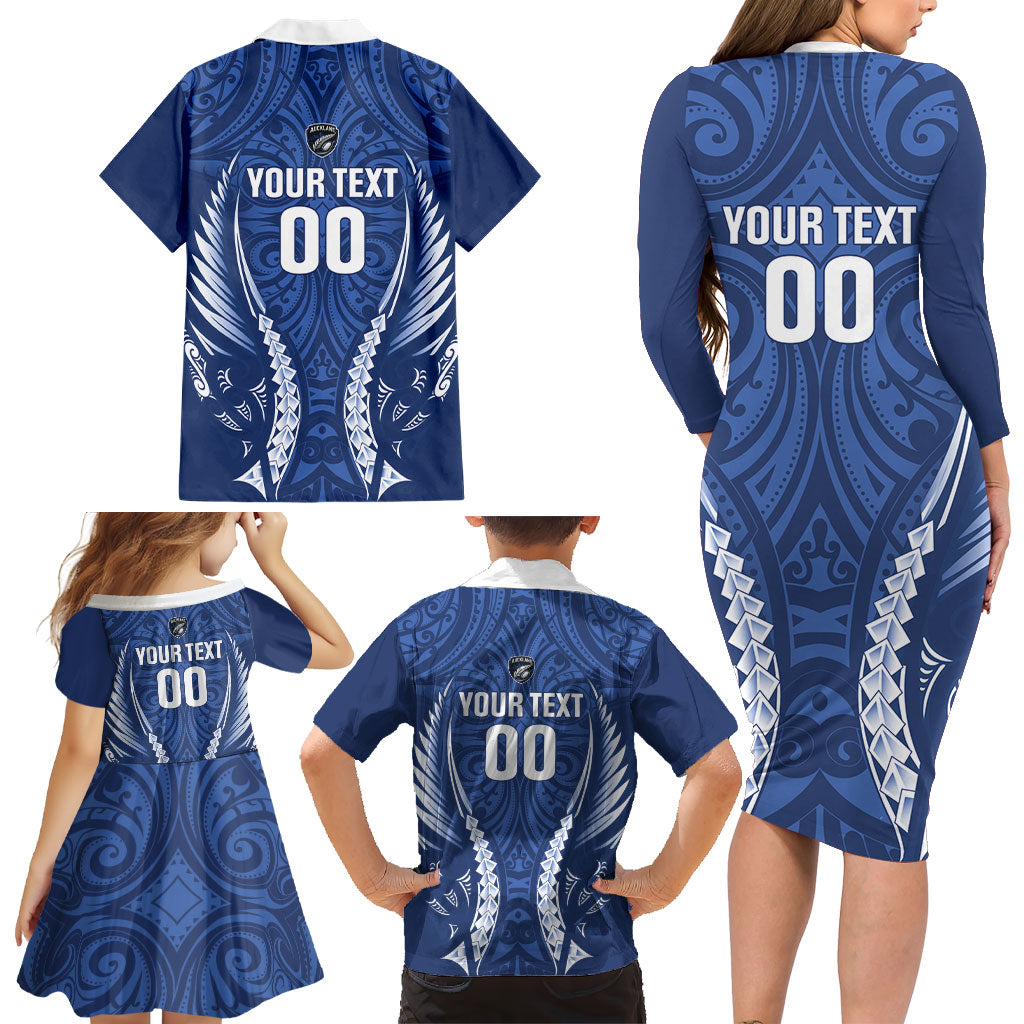 Auckland 2026 Rugby Custom Family Matching Long Sleeve Bodycon Dress and Hawaiian Shirt NZ Maori Silver Fern LT14 - Polynesian Pride
