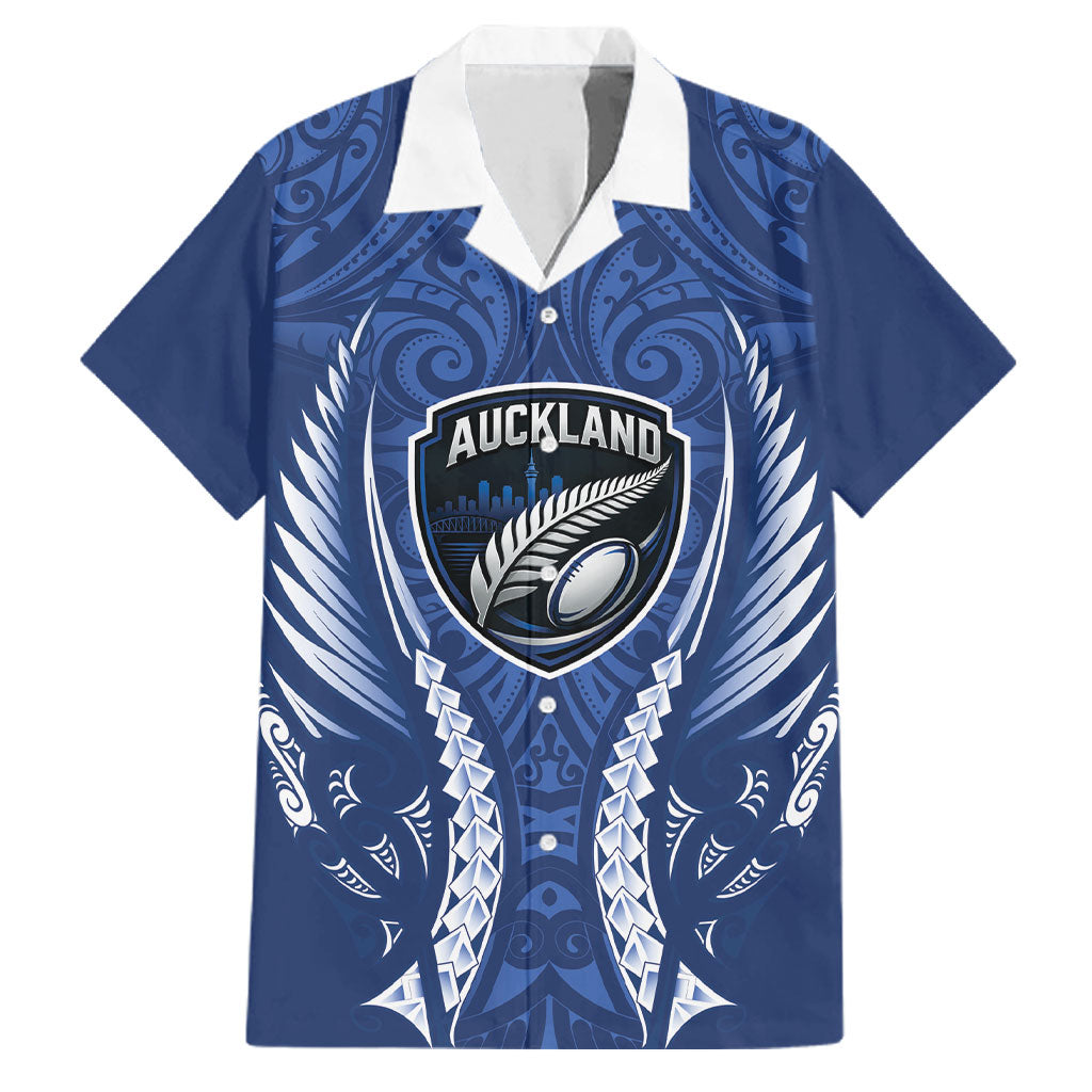 Auckland 2026 Rugby Custom Family Matching Long Sleeve Bodycon Dress and Hawaiian Shirt NZ Maori Silver Fern LT14 Dad's Shirt - Short Sleeve Blue - Polynesian Pride