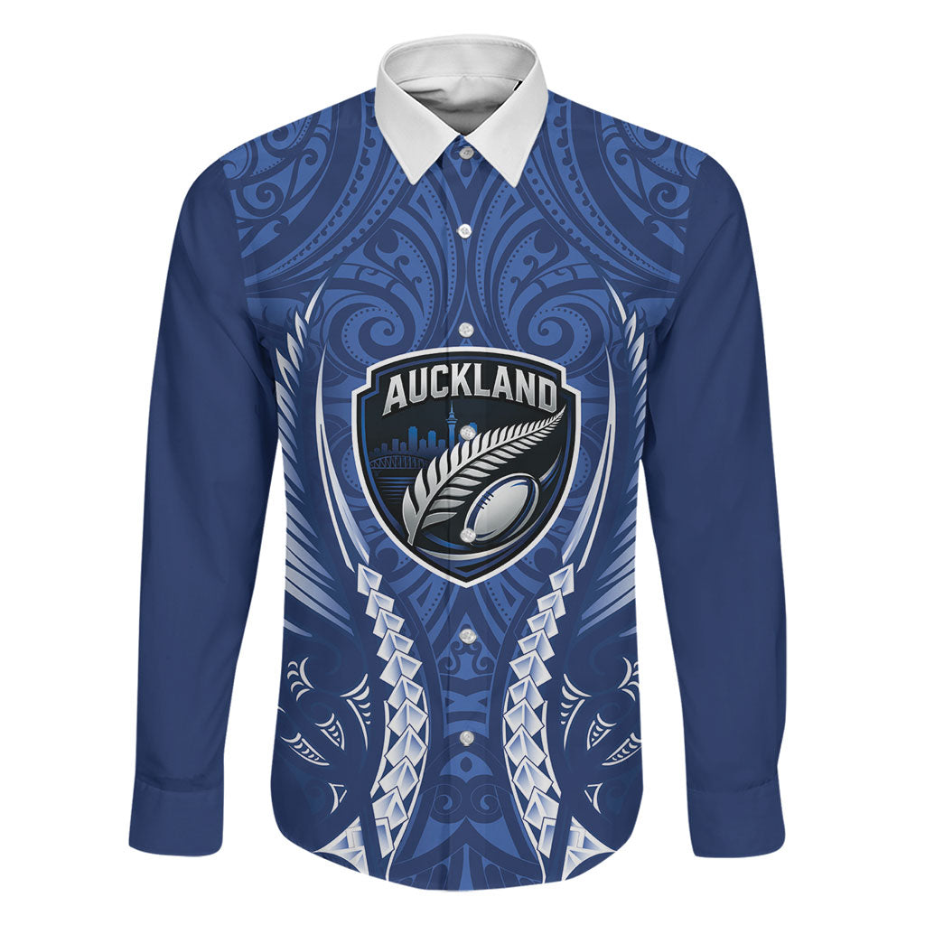 Auckland 2026 Rugby Custom Family Matching Long Sleeve Bodycon Dress and Hawaiian Shirt NZ Maori Silver Fern LT14 Dad's Shirt - Long Sleeve Blue - Polynesian Pride