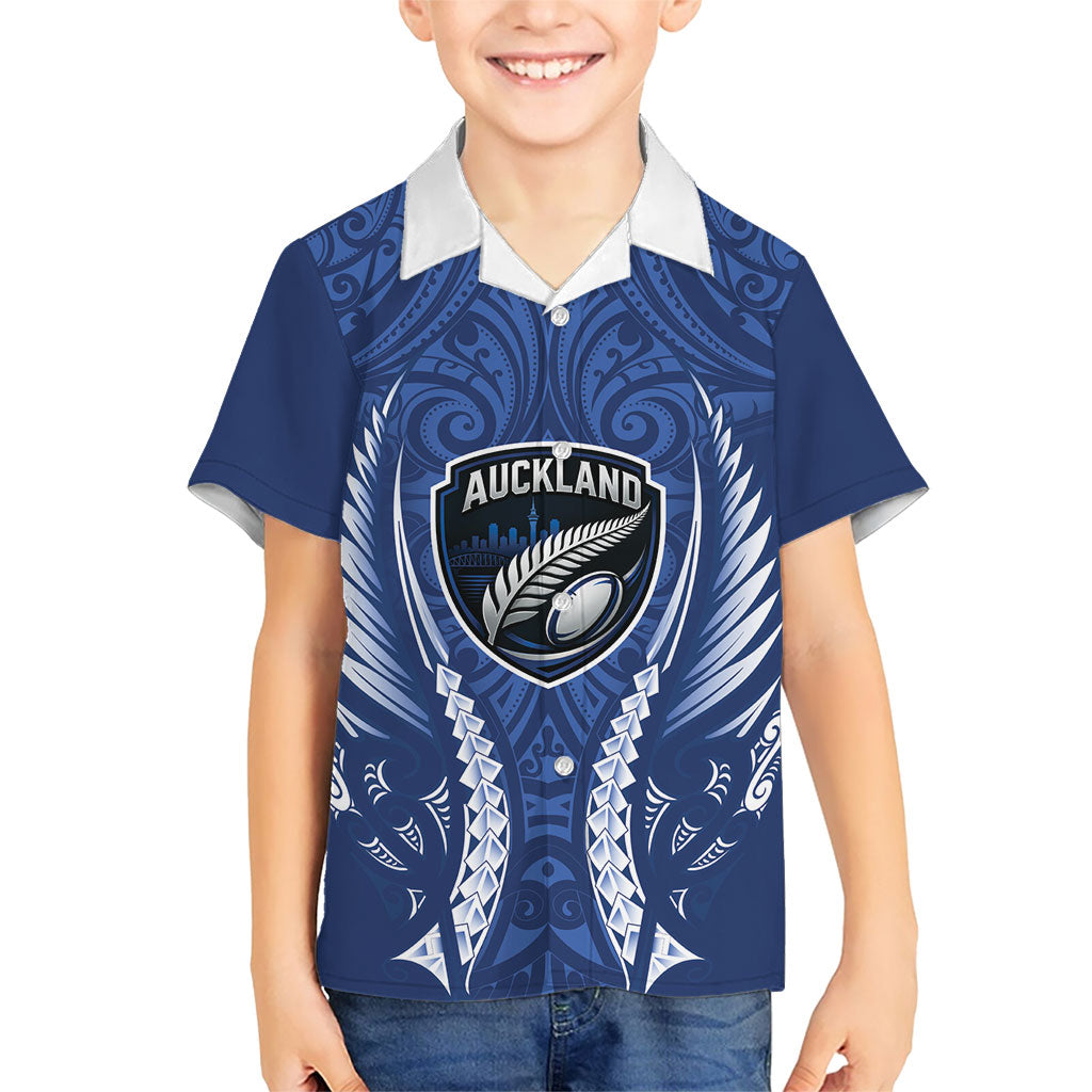 Auckland 2026 Rugby Custom Family Matching Mermaid Dress and Hawaiian Shirt NZ Maori Silver Fern LT14 Son's Shirt Blue - Polynesian Pride