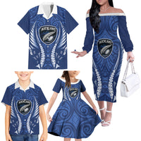 Auckland 2026 Rugby Custom Family Matching Off The Shoulder Long Sleeve Dress and Hawaiian Shirt NZ Maori Silver Fern LT14 - Polynesian Pride