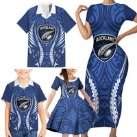 Auckland 2026 Rugby Custom Family Matching Short Sleeve Bodycon Dress and Hawaiian Shirt NZ Maori Silver Fern LT14 - Polynesian Pride