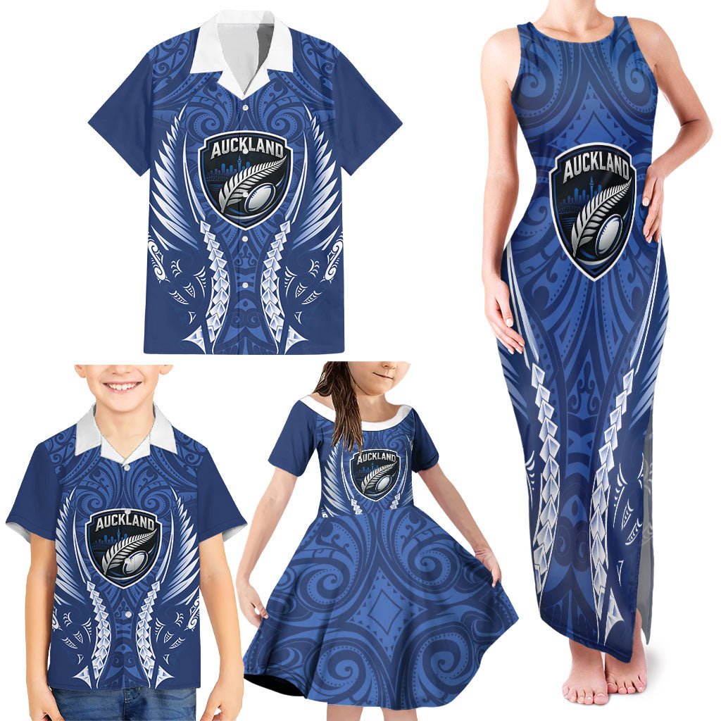 Auckland 2026 Rugby Custom Family Matching Tank Maxi Dress and Hawaiian Shirt NZ Maori Silver Fern LT14 - Polynesian Pride
