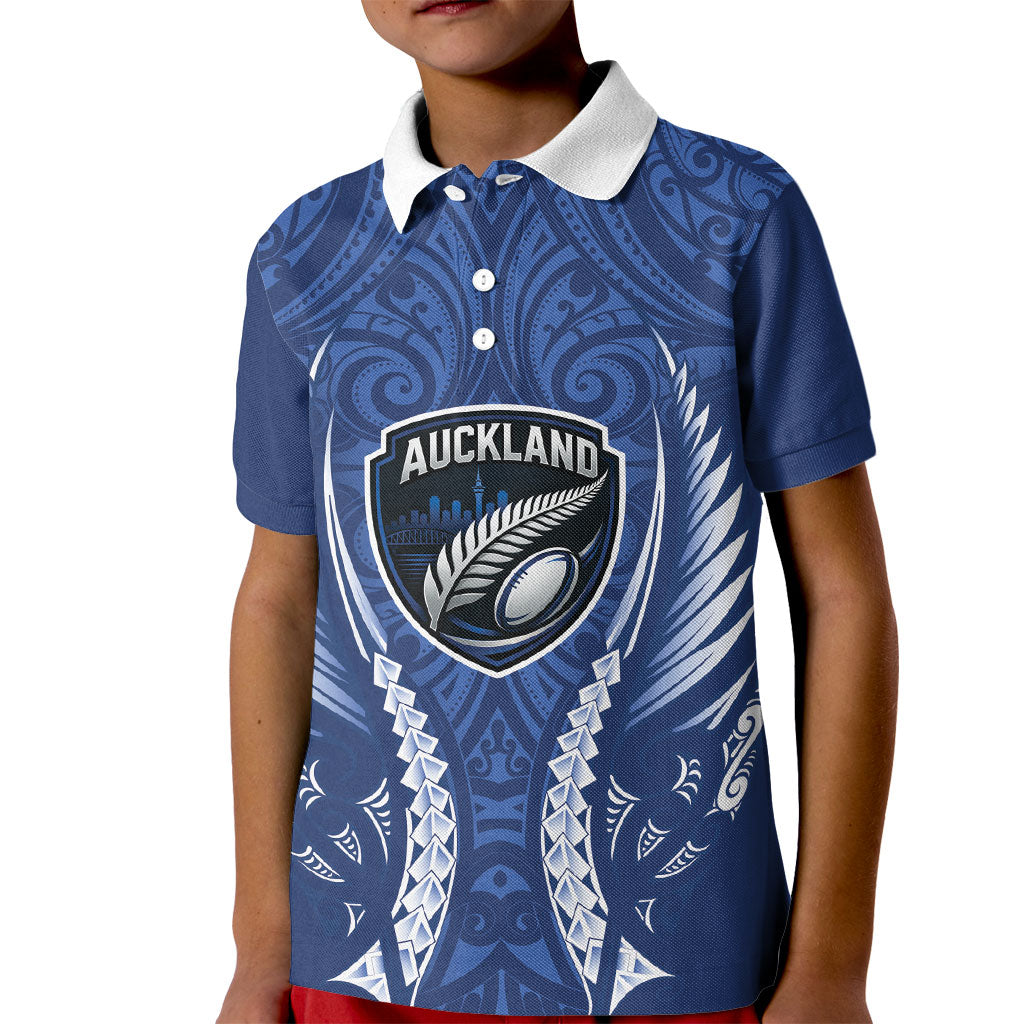 Auckland 2026 Rugby Custom Kid Polo Shirt NZ Maori Silver Fern LT14 Kid Blue - Polynesian Pride