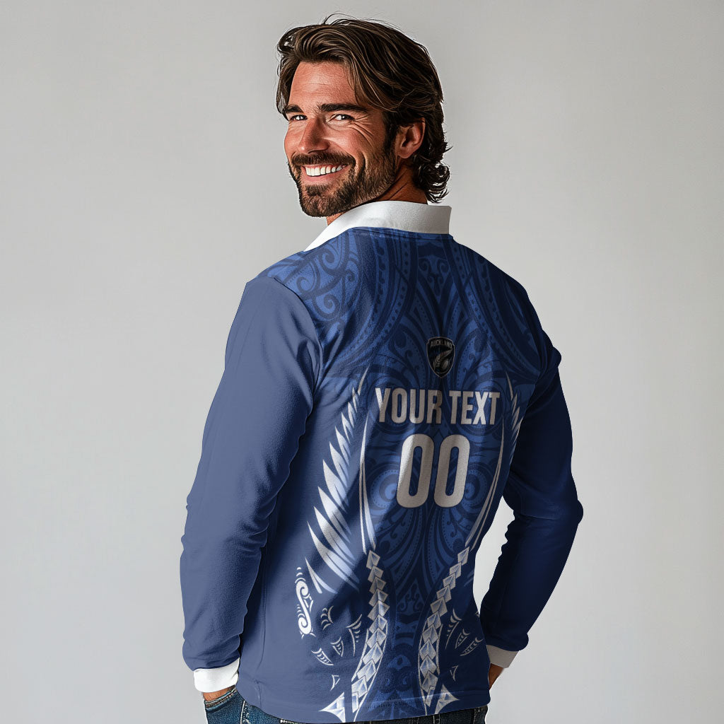 Auckland 2026 Rugby Custom Long Sleeve Polo Shirt NZ Maori Silver Fern
