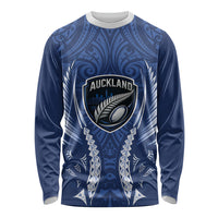 Auckland 2026 Rugby Custom Long Sleeve Shirt NZ Maori Silver Fern LT14 Unisex Blue - Polynesian Pride