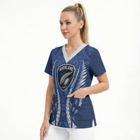 Auckland 2026 Rugby Custom Scrub Top NZ Maori Silver Fern LT14 - Polynesian Pride