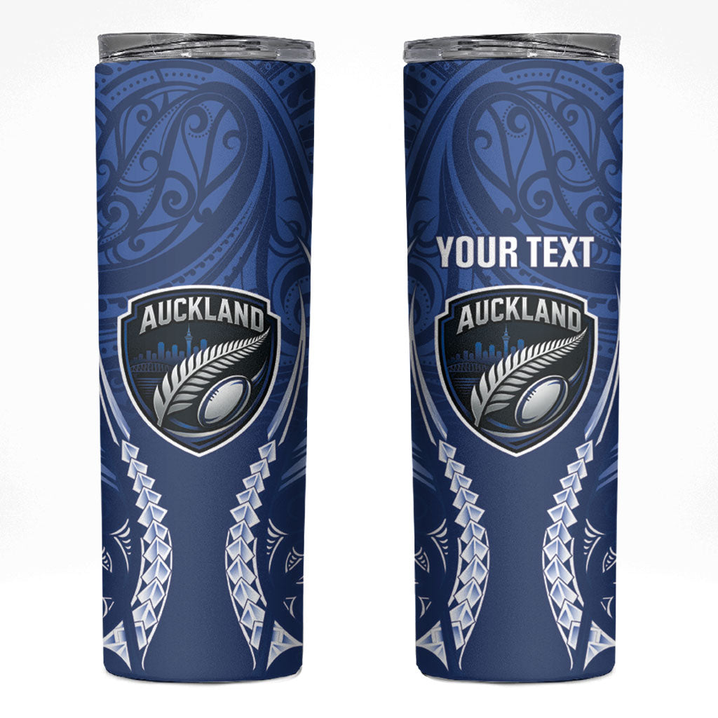 Auckland 2026 Rugby Custom Skinny Tumbler NZ Maori Silver Fern LT14 Blue - Polynesian Pride