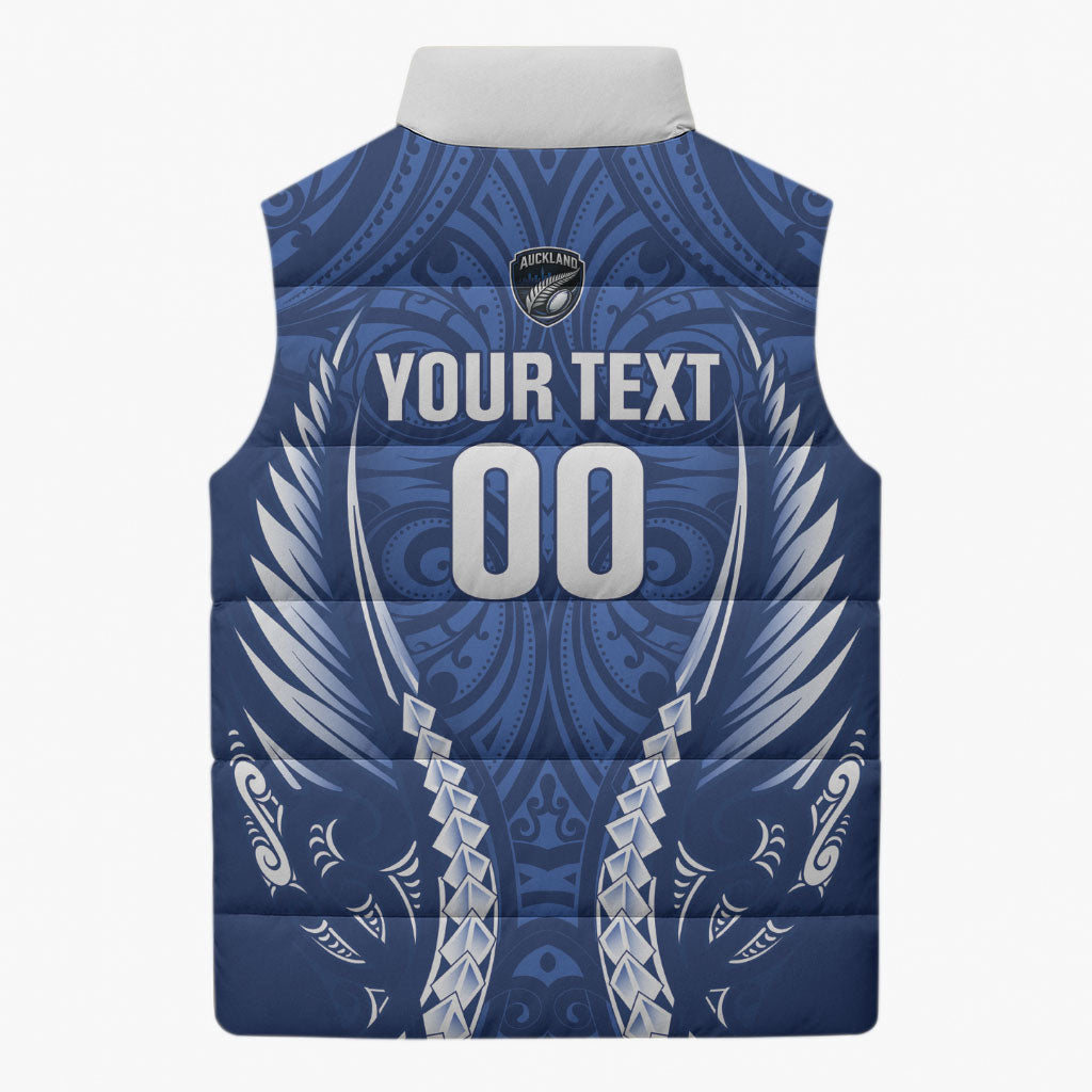 Auckland 2026 Rugby Custom Sleeveless Puffer Jacket NZ Maori Silver Fern LT14 - Polynesian Pride