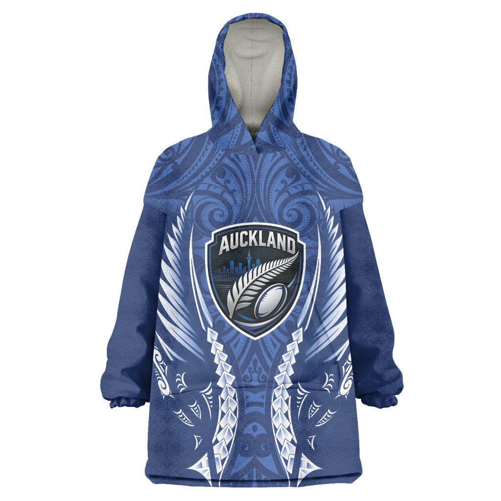 Auckland 2026 Rugby Custom Wearable Blanket Hoodie NZ Maori Silver Fern LT14 One Size Blue - Polynesian Pride