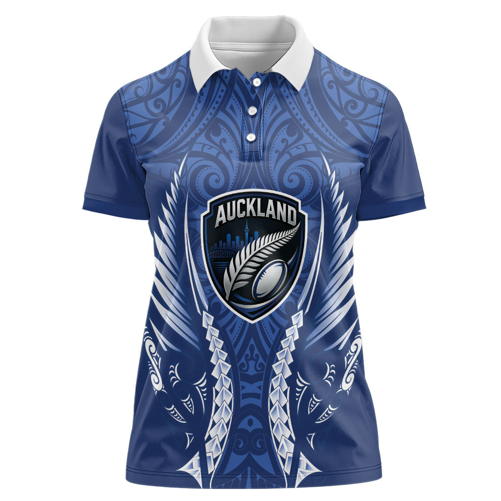 Auckland 2026 Rugby Custom Women Polo Shirt NZ Maori Silver Fern LT14 Female Blue - Polynesian Pride