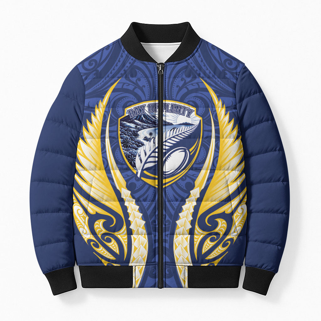 Bay of Plenty 2026 Rugby Custom Bomber Puffer Jacket NZ Maori Silver Fern LT14 Unisex Blue - Polynesian Pride