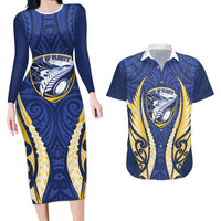 Bay of Plenty 2026 Rugby Custom Couples Matching Long Sleeve Bodycon Dress and Hawaiian Shirt NZ Maori Silver Fern LT14 Blue - Polynesian Pride