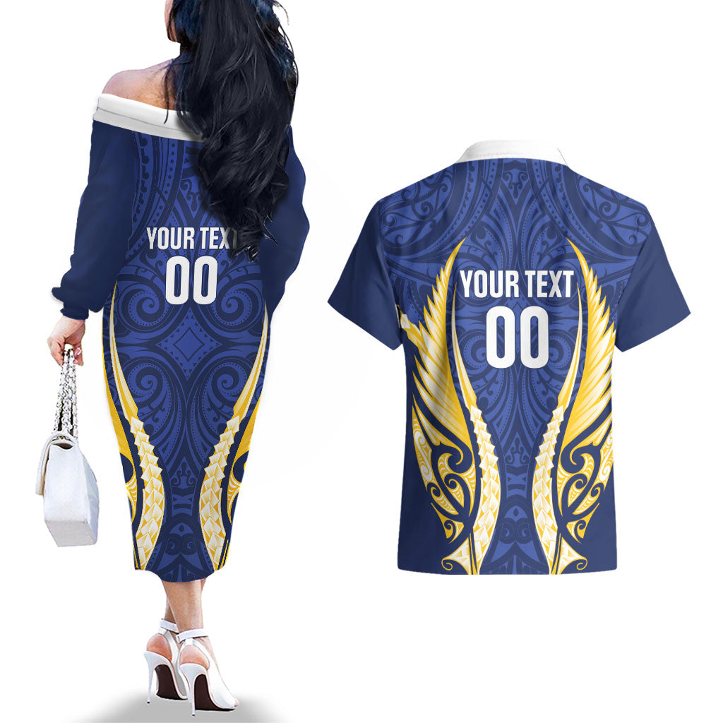 Bay of Plenty 2026 Rugby Custom Couples Matching Off The Shoulder Long Sleeve Dress and Hawaiian Shirt NZ Maori Silver Fern LT14 - Polynesian Pride