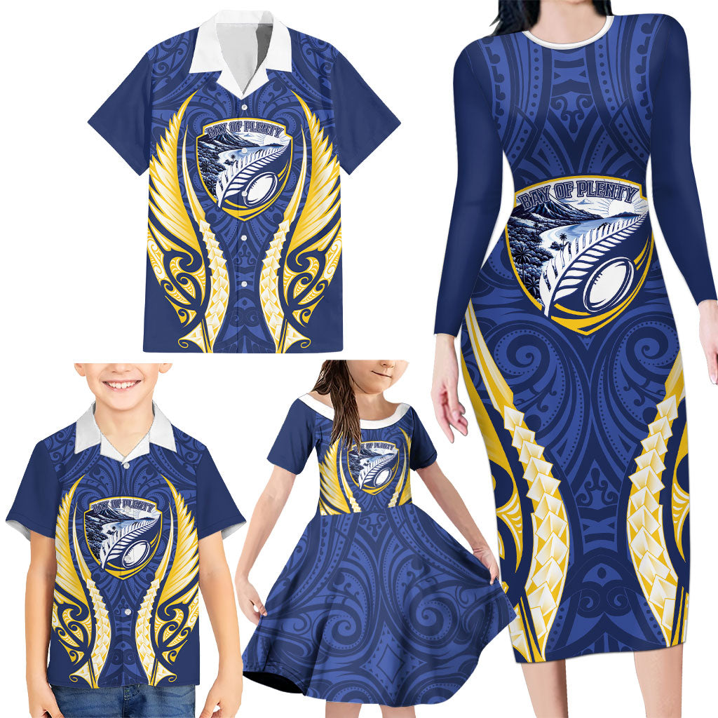 Bay of Plenty 2026 Rugby Custom Family Matching Long Sleeve Bodycon Dress and Hawaiian Shirt NZ Maori Silver Fern LT14 - Polynesian Pride