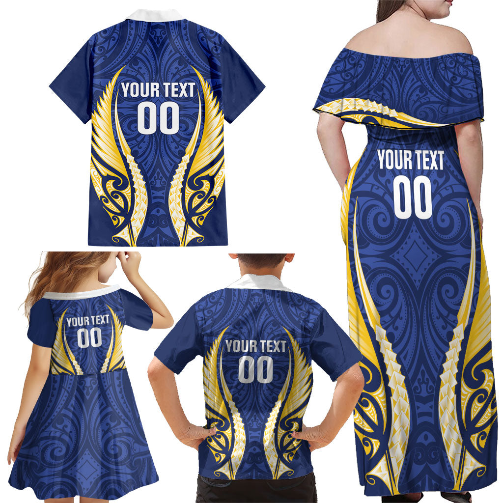 Bay of Plenty 2026 Rugby Custom Family Matching Off Shoulder Maxi Dress and Hawaiian Shirt NZ Maori Silver Fern LT14 - Polynesian Pride