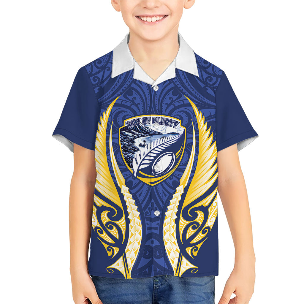 Bay of Plenty 2026 Rugby Custom Family Matching Off Shoulder Maxi Dress and Hawaiian Shirt NZ Maori Silver Fern LT14 Son's Shirt Blue - Polynesian Pride