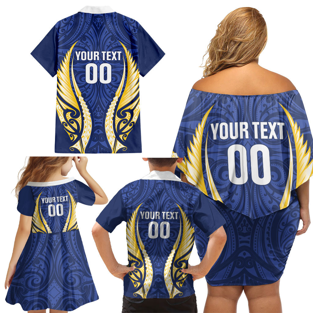 Bay of Plenty 2026 Rugby Custom Family Matching Off Shoulder Short Dress and Hawaiian Shirt NZ Maori Silver Fern LT14 - Polynesian Pride